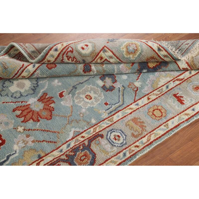 Light Blue Oushak Style Area Rug Hand-Knotted Wool Carpet - 4'2"x 5'11"
