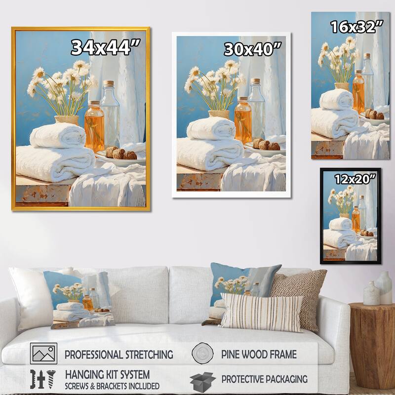 Designart "White And Orange Coastal Laundry Towels I" Laundry Wall Décor White - Modern Print Art For Living Room