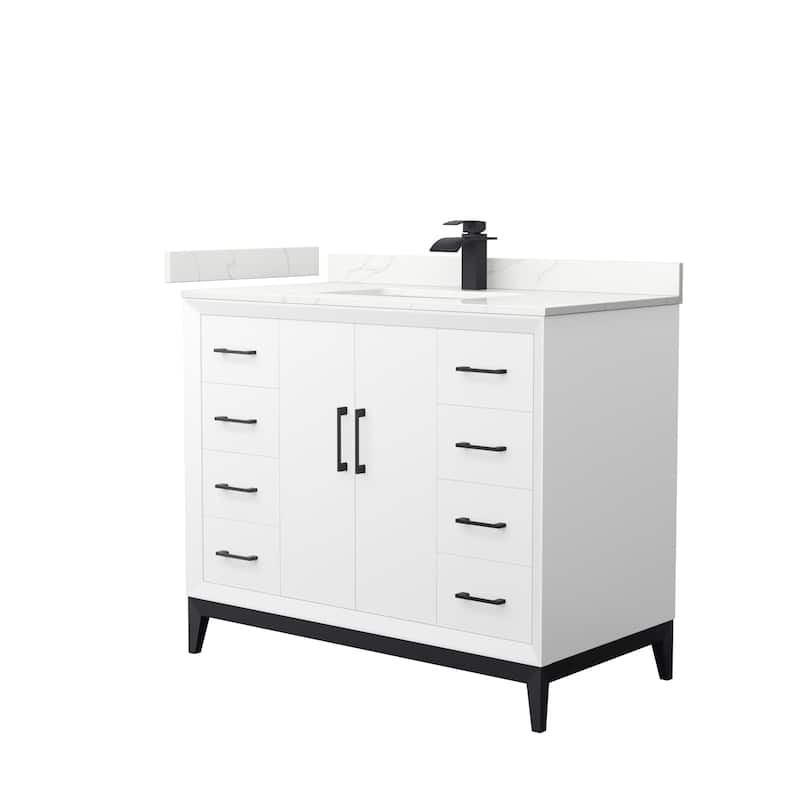 Amici 42-inch Single Vanity, Quartz Top - White, Black Trim, Giotto Quartz Top