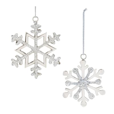 Jewel and Beaded Aluminum Snowflake Christmas Ornaments - 5.75" - Silver - 2ct