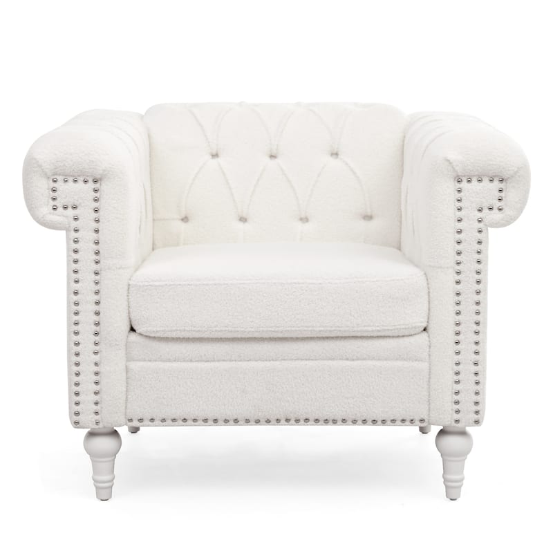 38.98" Buttons Tufted Accent Chair with Birch Legs