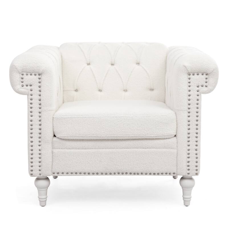 PU Leather Accent Chair with Solid Wood Frame, Pocket Spring Cushion, and 220lb Capacity