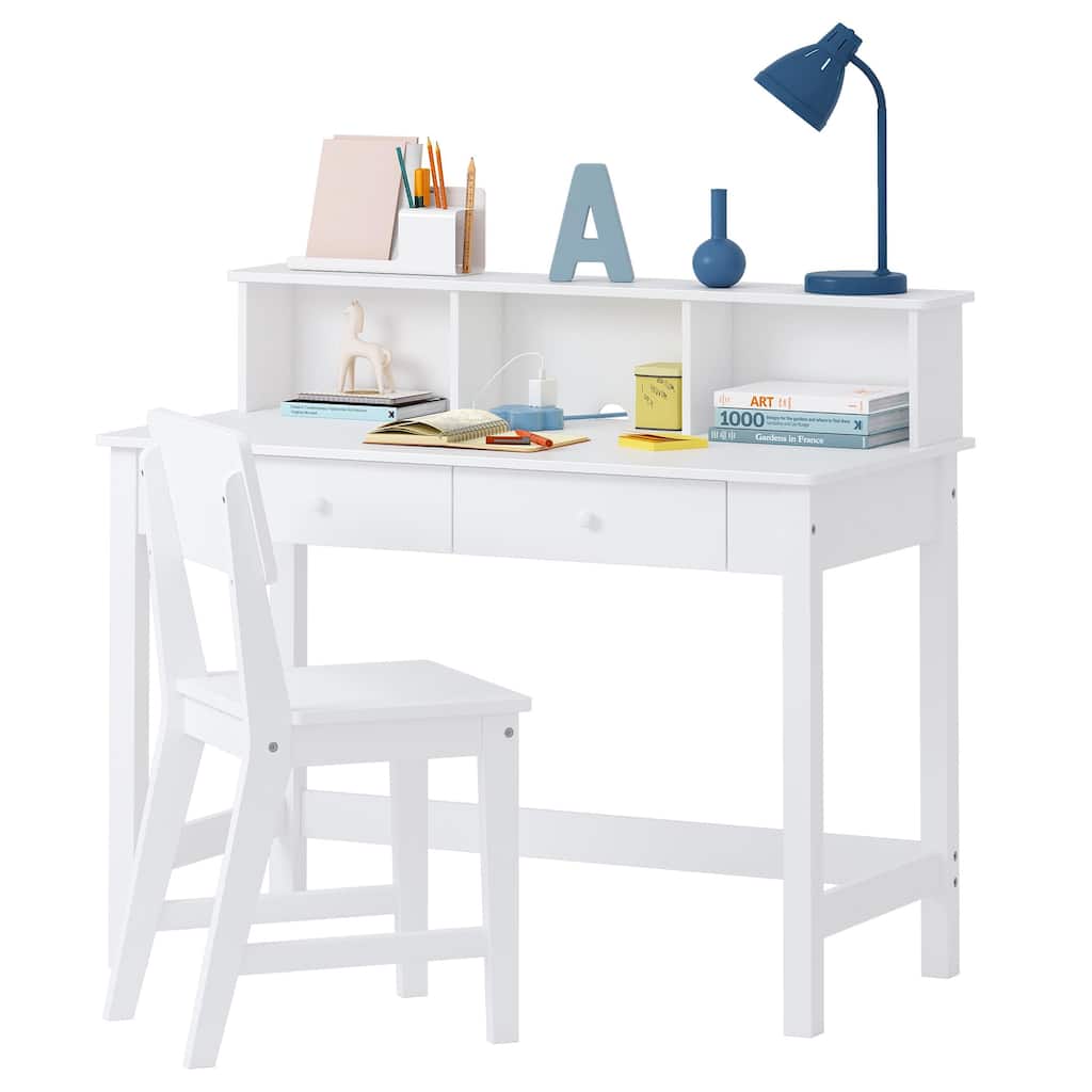 COSTARS Kids Desk and Chair Set with Hutch, Wooden Study Table for 5–12 Years Old, Student Writing Desk and Computer Workstation