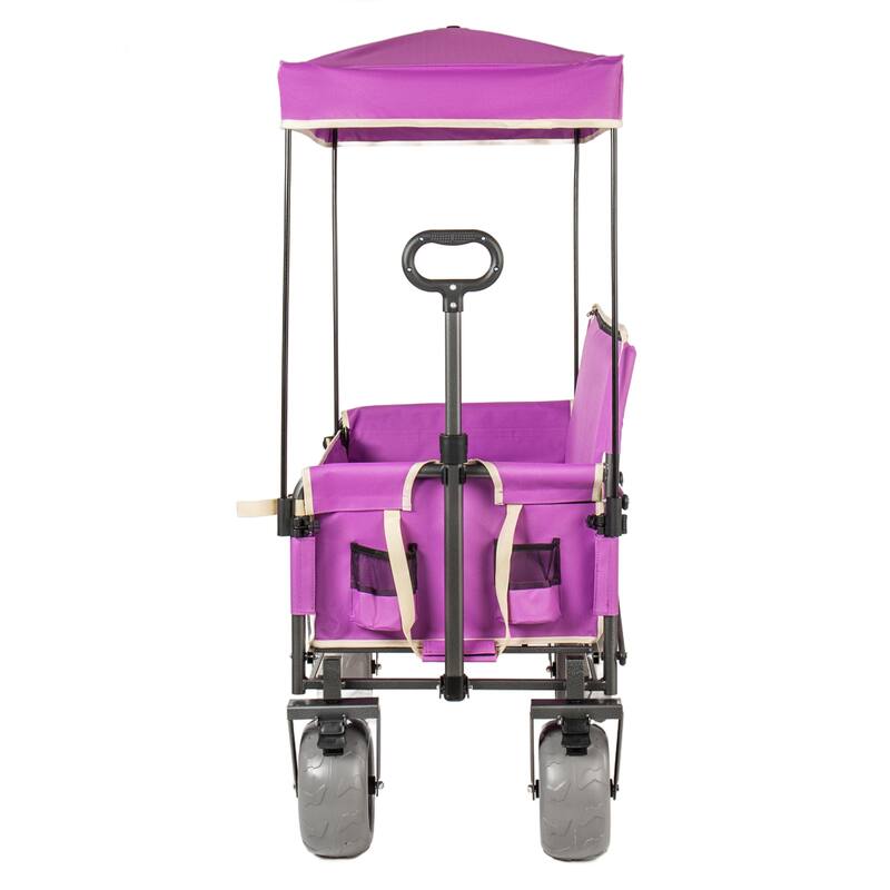 3-in-1 Collapsible Wagon,Convertible Folding Cart with Canopy &Rear-Mounted Folding Tabletop, 500lbs Heavy-Duty, 180L Capacity