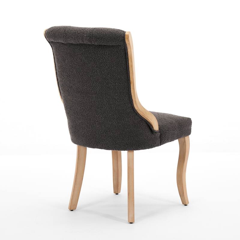 Velvet Dining Chairs with Curved Wood Trim and Sculpted Legs(Set of 2)