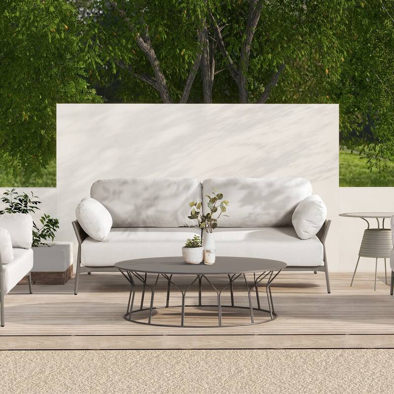 Jasper 73" Wicker Outdoor Patio Sofa with Cushions - Wheat Beige Axroma Olefin