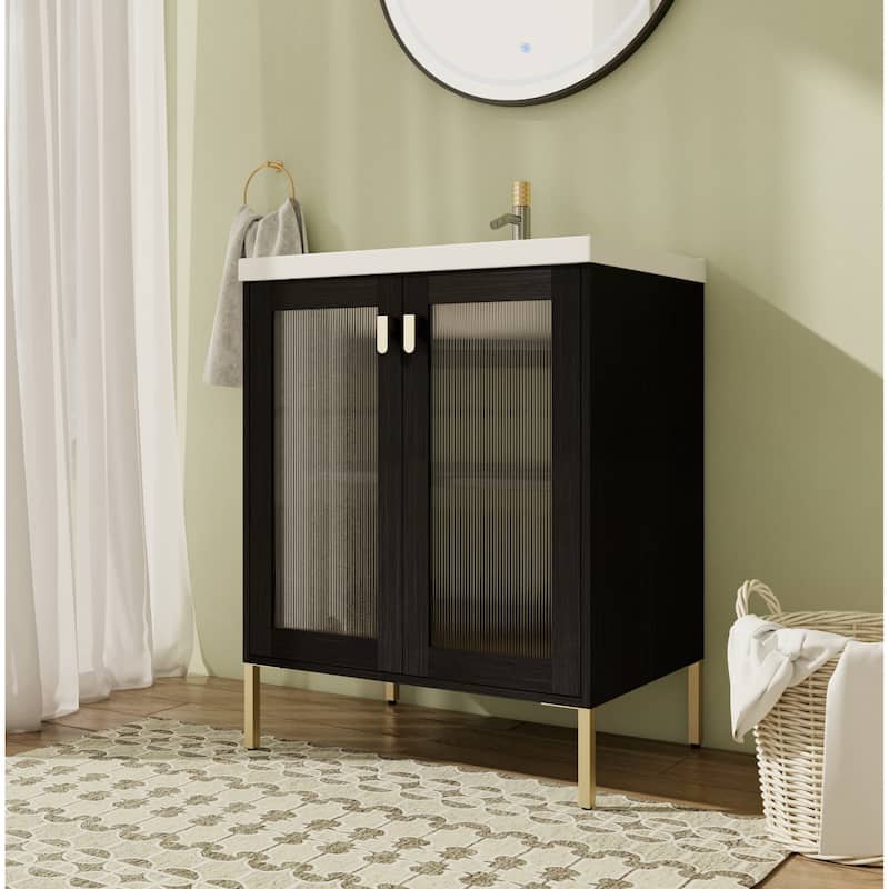 28" FreeStanding Bathroom Vanity with Sink, Floor Stand Bathroom Vanity with Soft Close Door and Adjustable shelf - 27.8"×18.5"×34.8" - Colored - Black