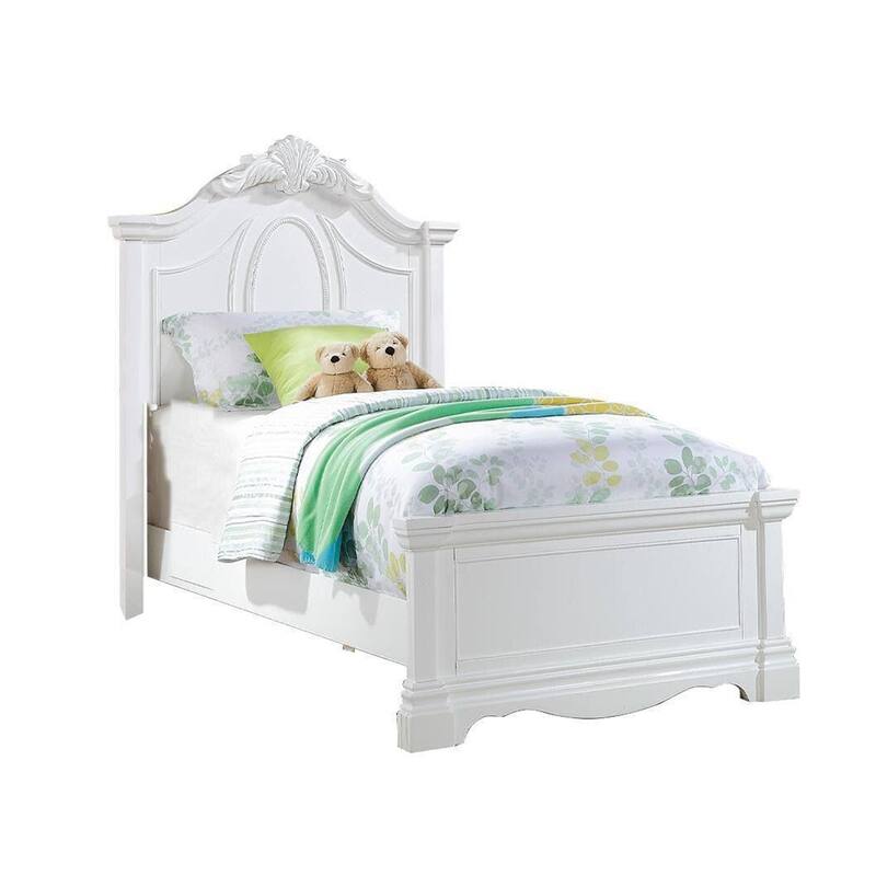 Wooden Bed with Arched Headboard in White Finish - Twin