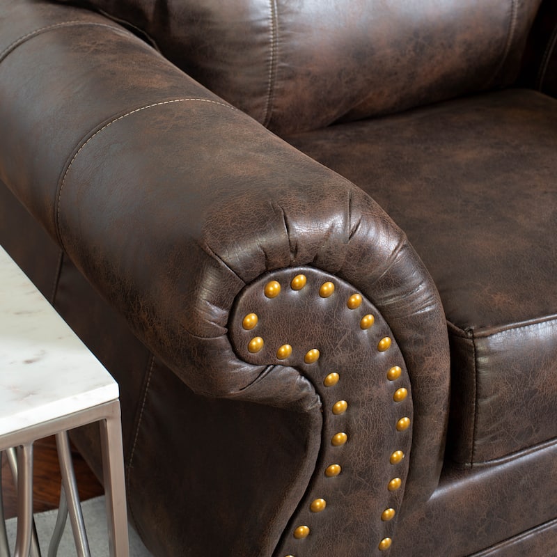 Roundhill Furniture Leinster Fabric Upholstered Nailhead Chair and Ottoman in Espresso