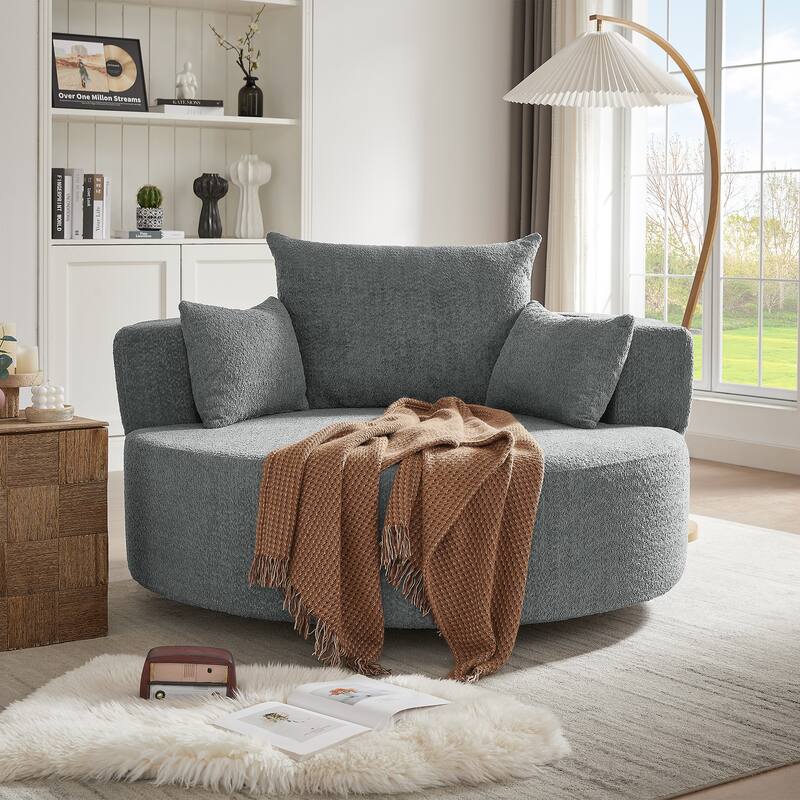 Chenille Swivel Barrel Chair with Pillows