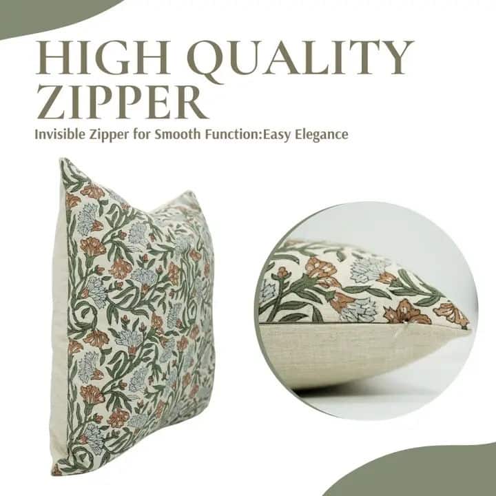 Block Print Linen Blend Pillow Cover - Thorny Stems