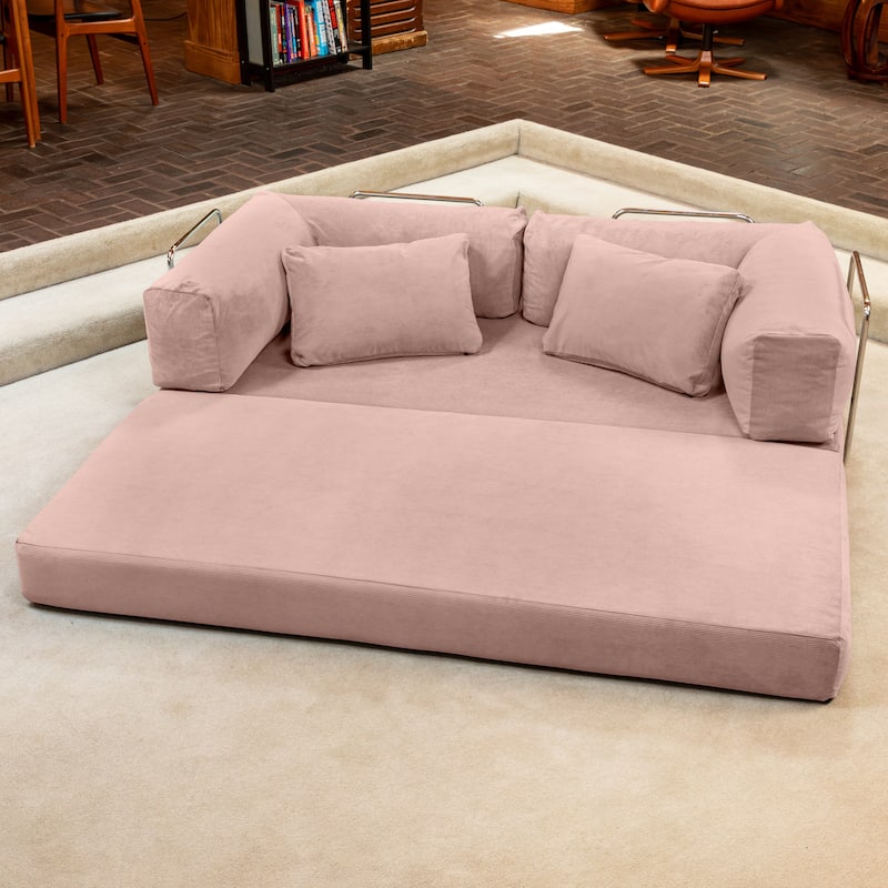Jaxx Unsofa Modular Convertible Sectional Sofa with Fold Out King Sleeper Bed - 2-Seat Sofa. - Corduroy Peony Pink