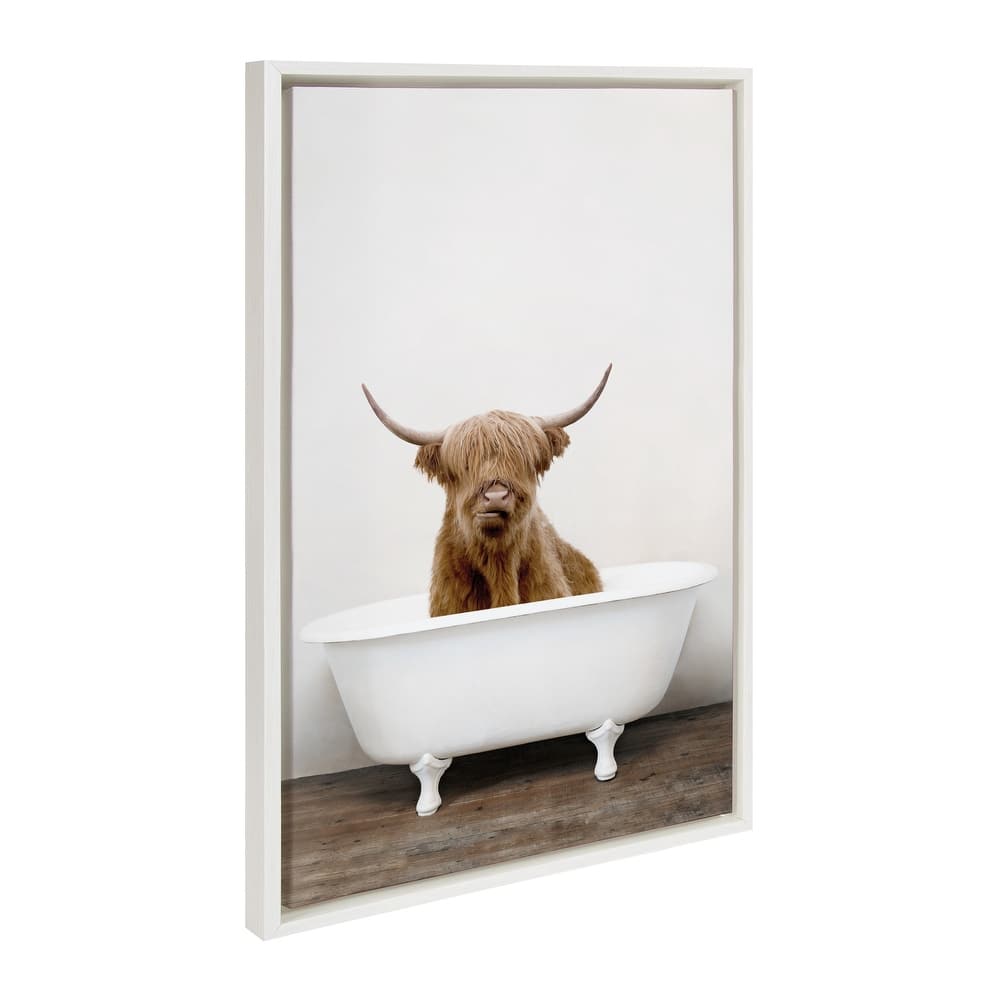 Kate and Laurel Sylvie Highland Cow Tub Framed Canvas by Amy Peterson
