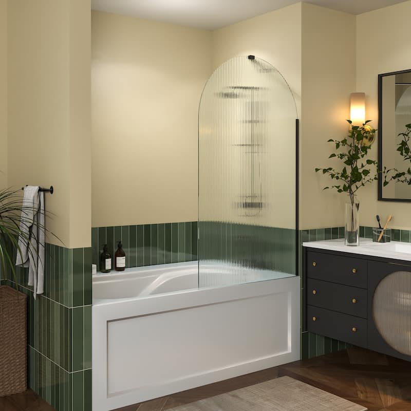 33 in. W x 58 in. H Fixed Tub Door with Tempered Glass - 33" x 58"