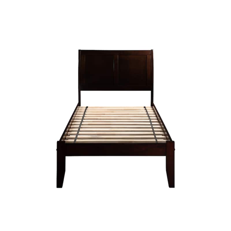 Platform Bed Twin XL - Espresso Finish, Open Footboard, Slats, Modern Bedroom Design
