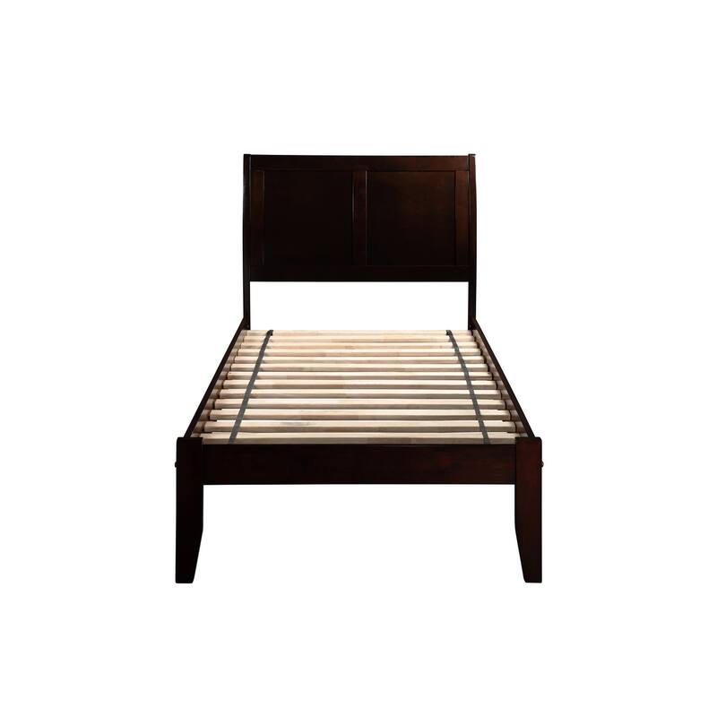 Twin Platform Bed - Espresso Finish - Solid Wood Frame - Open Footboard - Storage Options