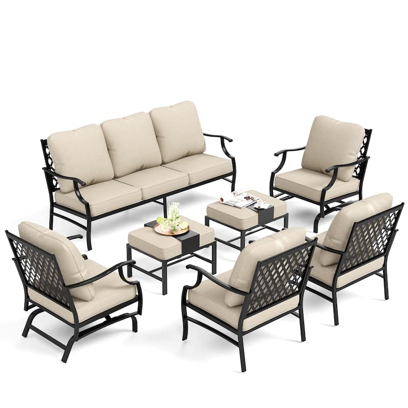 MAISON ARTS Patio Conversation Sets 5/7/9-Seat, Sofa Set with 2 Single Sofa Chairs, 3-Seater Sofa, Ottoman and Coffee Table