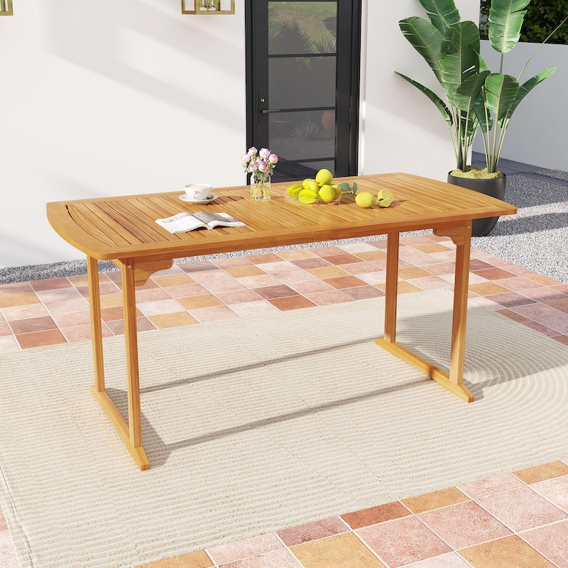 63 Inch Acacia Wood Patio Outdoor Dining Table with Slatted Top Perfect for 6 Seats - 63" x 32" x 30"