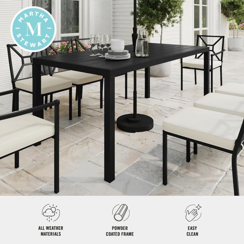72" All-Weather Steel Frame Patio Table with Slatted Top and Umbrella Hole - 35.25"W x 72"D x 30"H