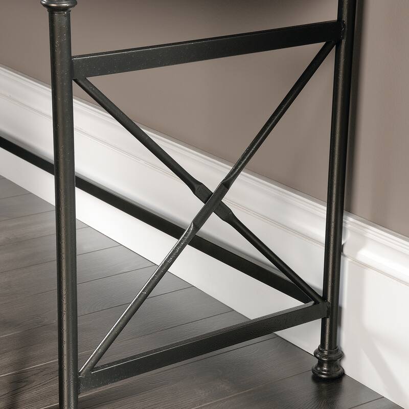 Engineered Wood Industrial L-Shaped Desk with Built-In Usb Ports And Grommet Holes, Brown