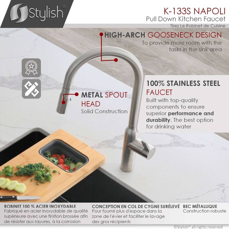 STYLISH Kitchen Sink Faucet Single Handle Pull Down Dual Mode in Stainless Steel