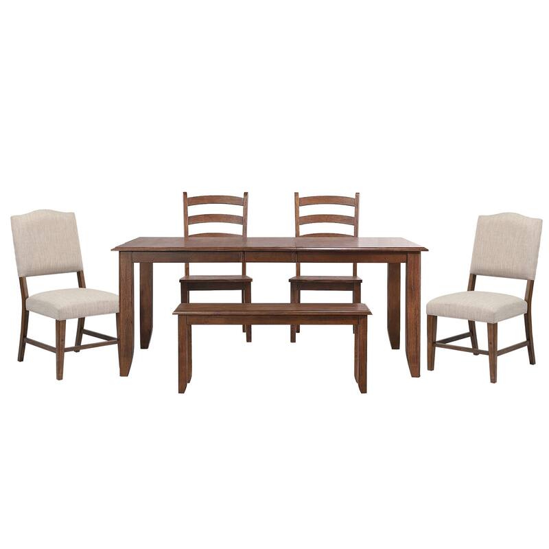 Extendable Dining Table Set Seats 8 - Rectangular Table with Bench & Chairs - Modern Farmhouse Style
