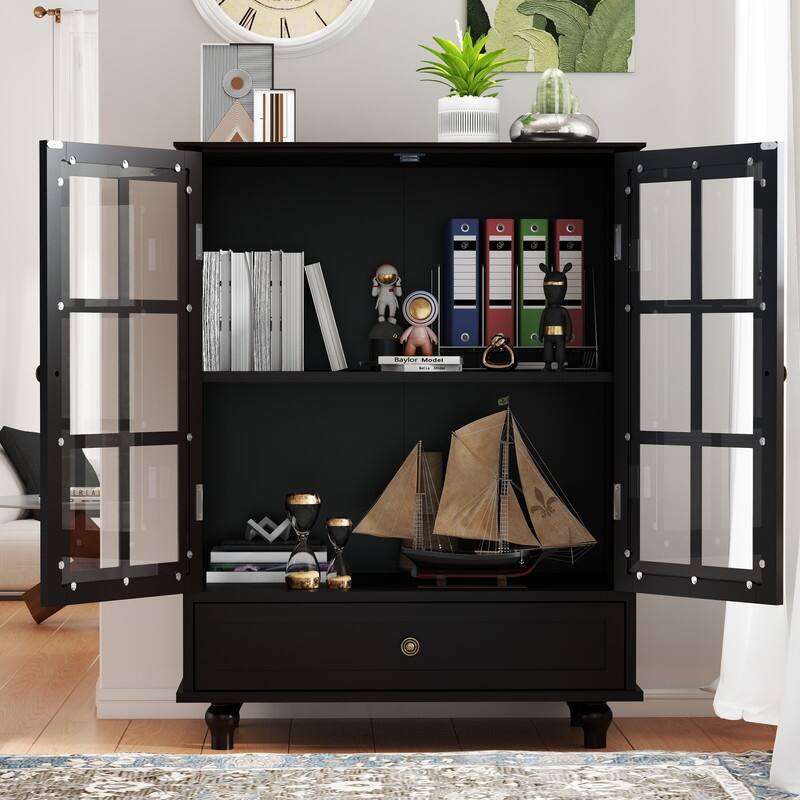 Modern Buffet Cabinet with Adjustable Shelves and Display Glass Doors for Versatile Living Room Storage