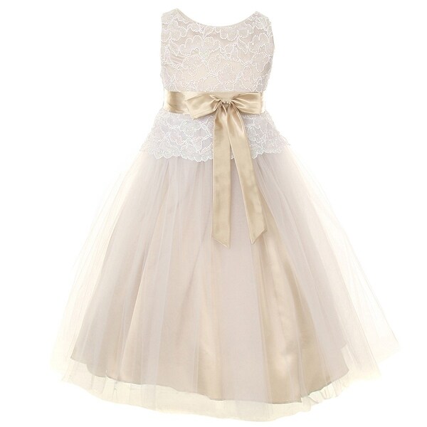 Shop Girls Champagne Lace Tulle Charmeuse Special Occasion Easter Dress ...