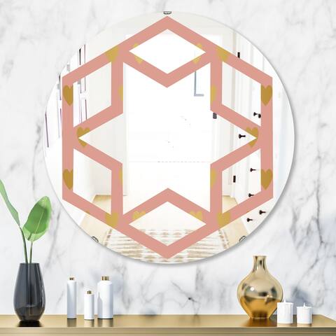 Designart 'Gold Hearts On Pink' Modern Round or Oval Wall Mirror - Hexagon Star