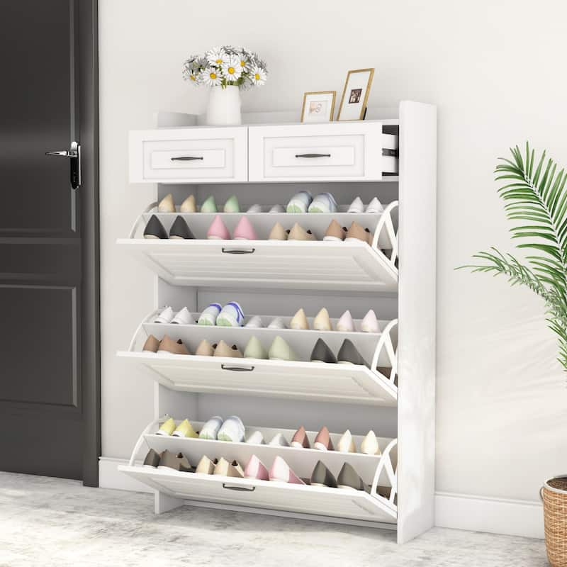 MDF Shoe Storage Cabinet with 3 Doors 2 Drawers - White