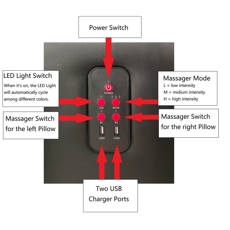 King/Queen Faux Leather Platform Bed with LED, Bluetooth Speakers & Backrest Massage