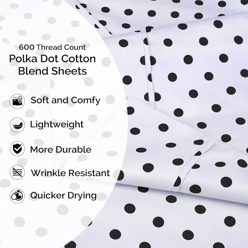 Superior Thread Count 600TC Cotton Blend Polka Dot Bed Sheet Set
