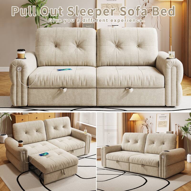 GDFStudio - Chenille Convertible 2-Seater 74" Sofa Bed