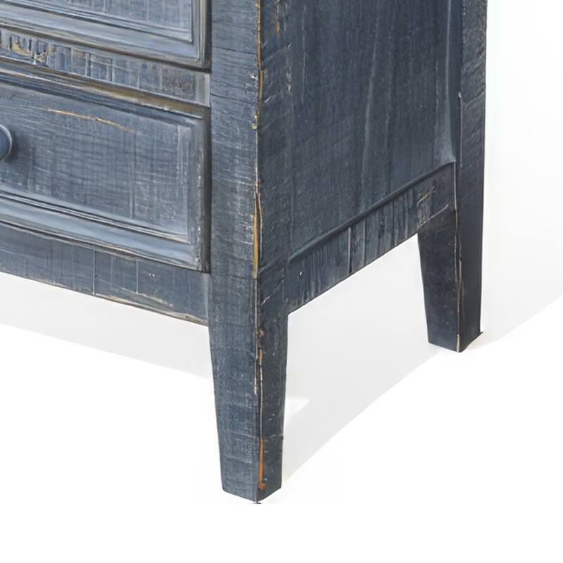 Rena Side End Table with 3 Drawers, 19 Inch Rustic Blue Mahogany Wood