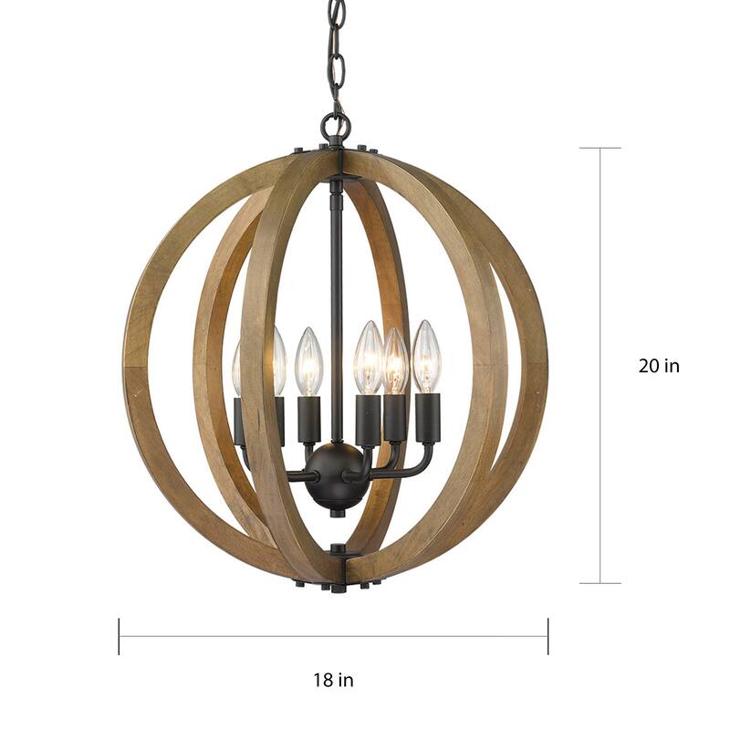 Modern Rustic Wooden 6 Light Mini Circle Orb Pendant