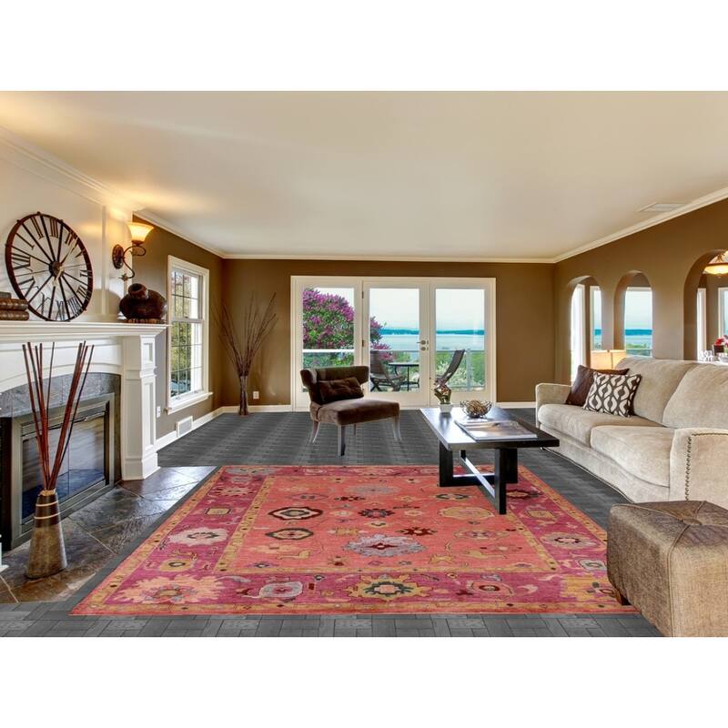 Hand Knotted Oriental 100% Wool Carpet Transitional All-Over Coral Oushak Area Rug - 9' 8'' X 8' 2''