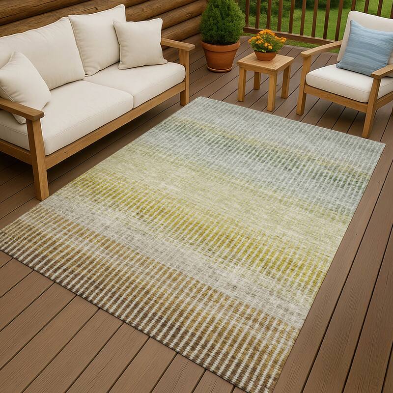 Machine Washable Indoor/ Outdoor Contemporary Stripes Chantille Rug