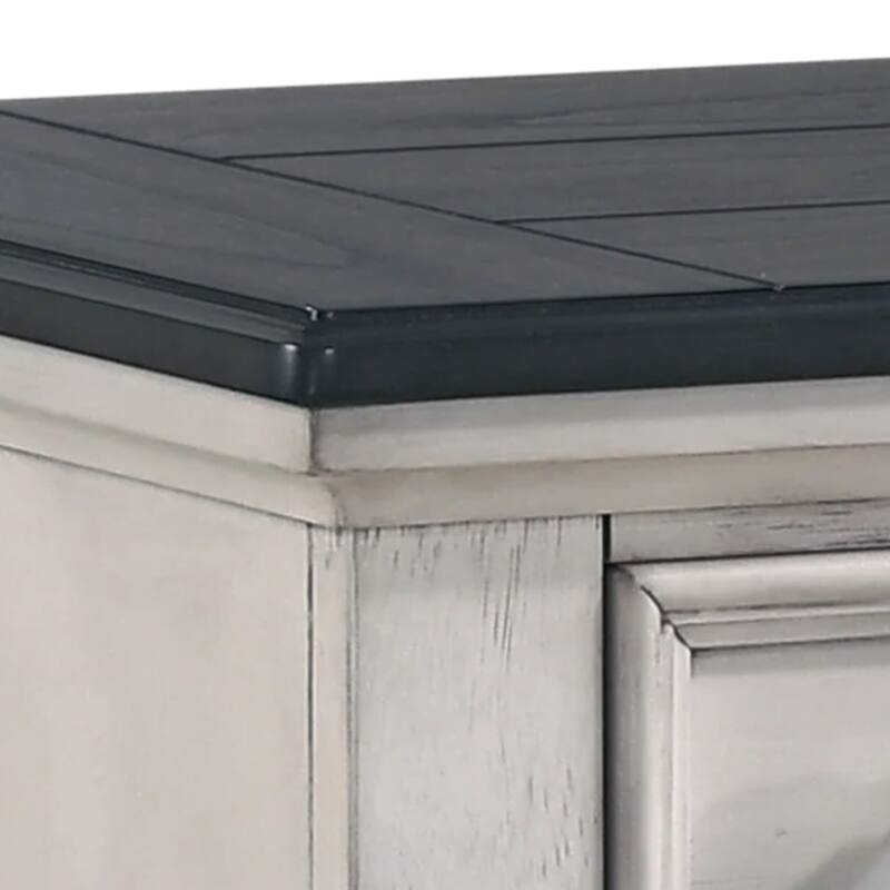 Sawz Nightstand with 3 Drawers, Charcoal Plank Top, Light Gray Wood