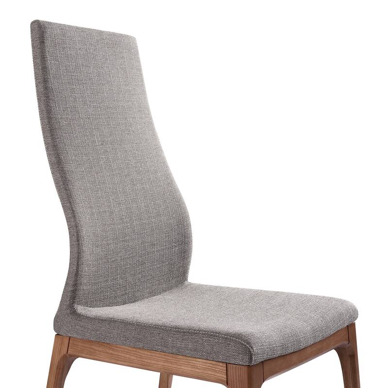 Boho Dining Chairs Set of 2 - Walnut Finish, Gray Fabric - Modern Curved Back Support