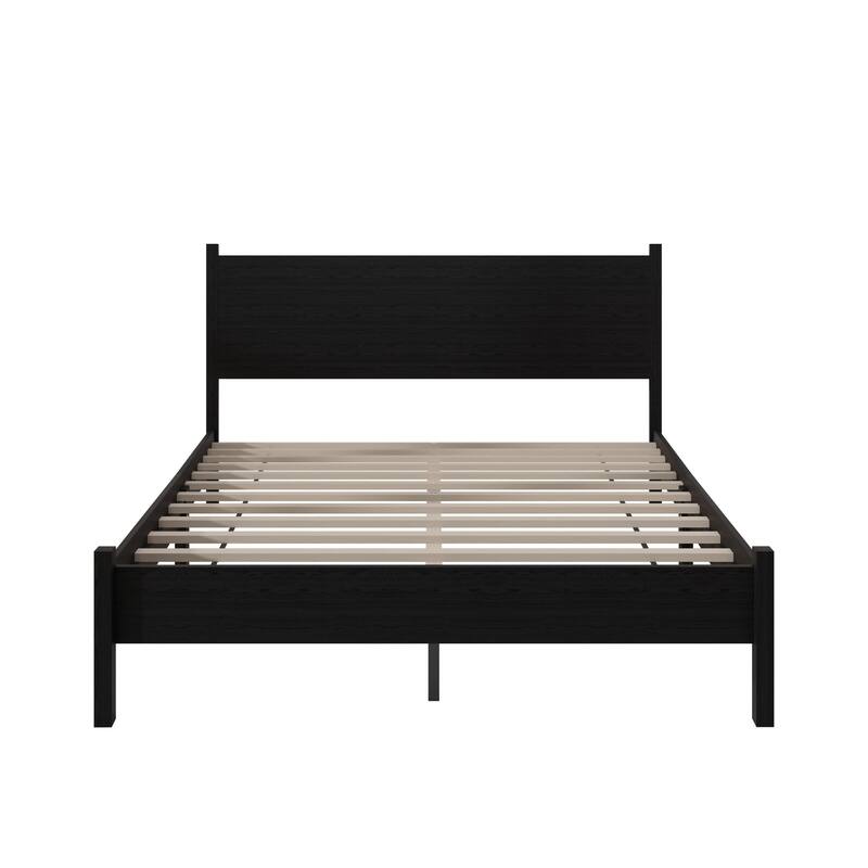 Clayfell Branford Solid Wood Platform Bed Frame with Panel Headboard and Full Slat Support