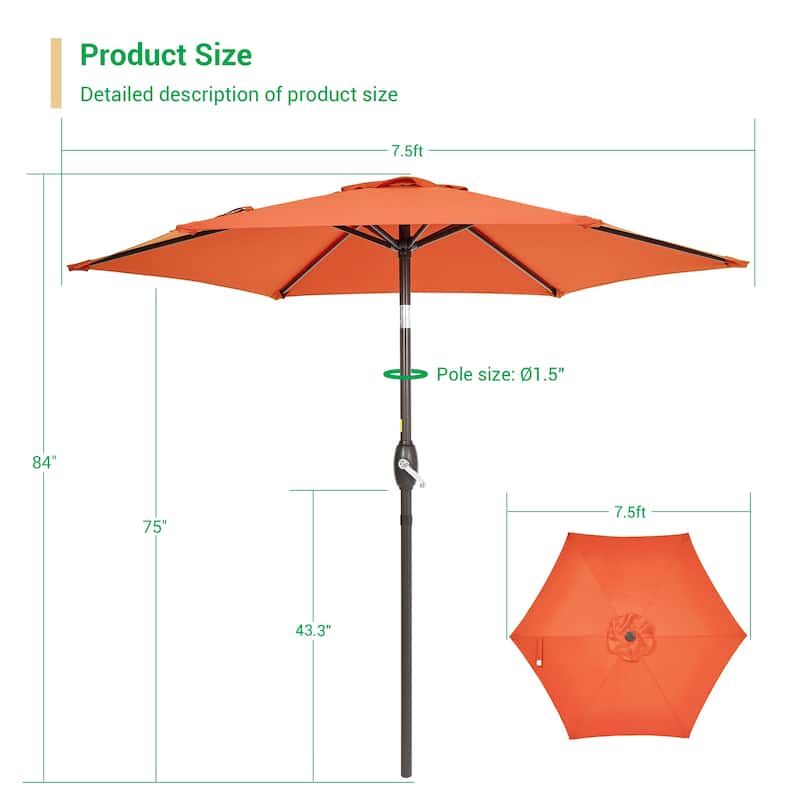 LIVOOSUN 7.5ft Steel Patio Market Umbrella Tilt System