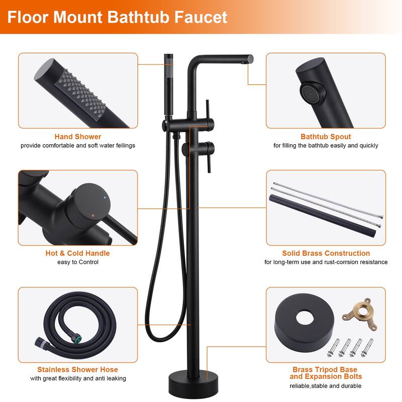 WOWOW 2-Handle Freestanding Longer Spout Tub Faucet with Handshower