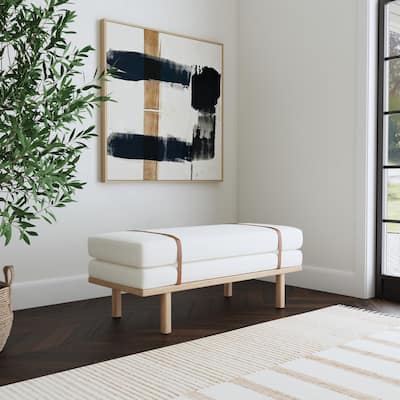 HomePop upholstered Bench with Wood Base