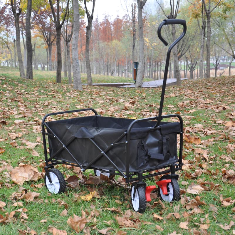 Folding Wagon Garden Shopping Beach Cart with Adjustable Handle