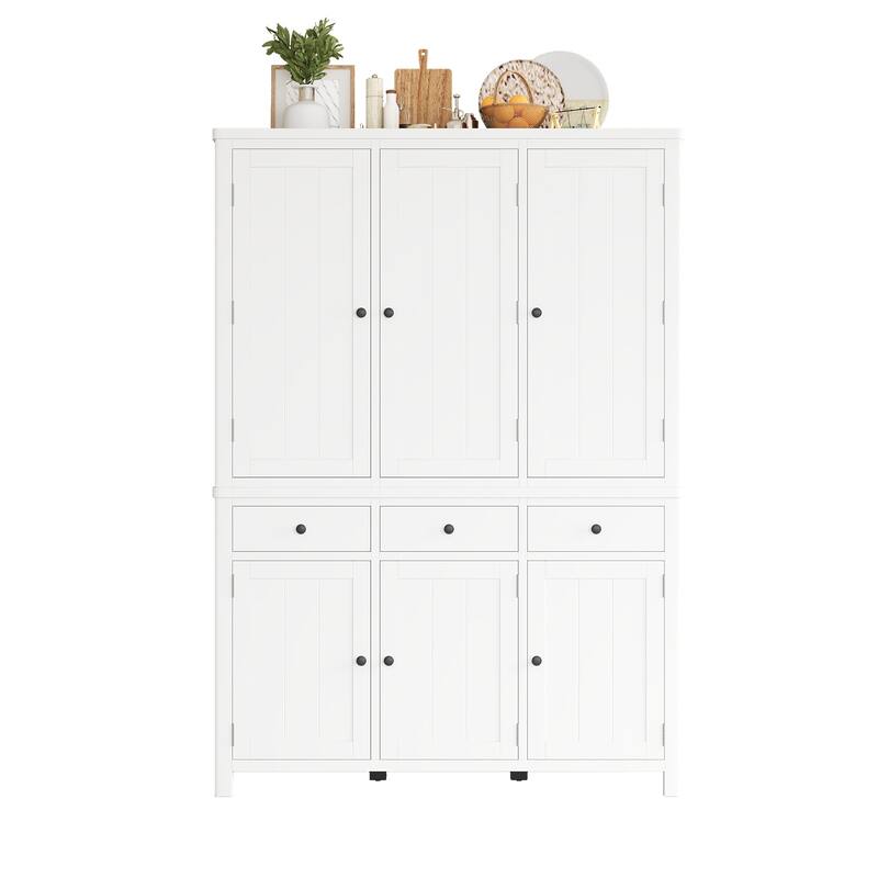75" Farmhouse Kitchen Pantry Cabinet with Door Shelves, Large Freestanding Cupboard with Pull-Out Trays