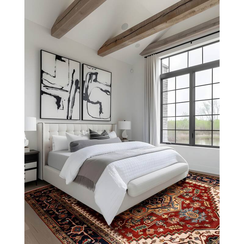 ECARPETGALLERY Hand-knotted Serapi Heritage Light Red Wool Rug - 9'0 x 11'11