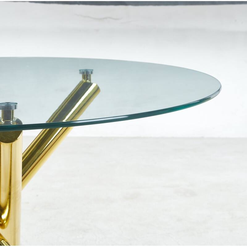 Dining Table with Metal Leg and Glass, Modern Space Saving Kitchen Table for Living Room