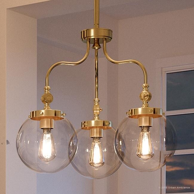 Luxury Vintage Chandelier, 17.75"H x 22"W, with Industrial Chic Style, Native Brass Finish by Urban Ambiance (Less than 60 Watts - Steel - Brass - 1 - Chandeliers For Bedrooms by Overstock.com