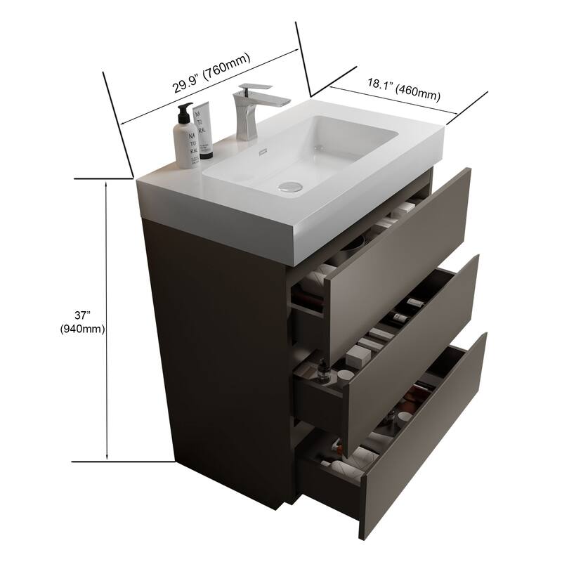 Contemporary 36" Alice Freestanding Bathroom Vanity with Ergonomic Handle-Free Design, Eco-Friendly Construction