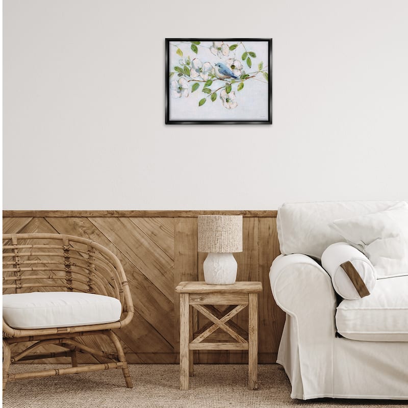 Stupell Bluebird on Dogwood Branch Framed Floater Canvas Wall Art Design By Sally Swatland